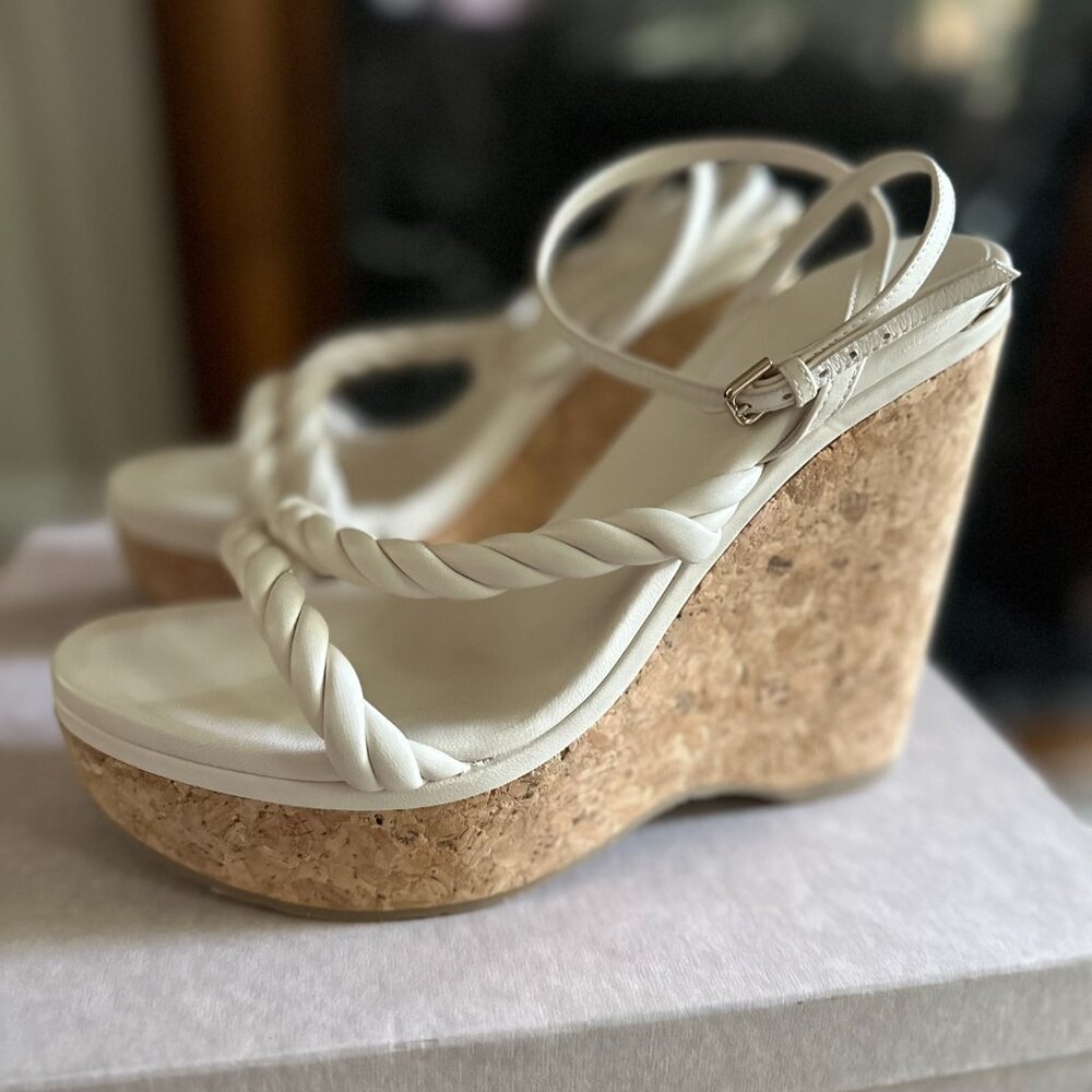 Jimmy Choo Diosa 130 Platform Wedge Sandals - Cream White - Size EU 41 (US 11)